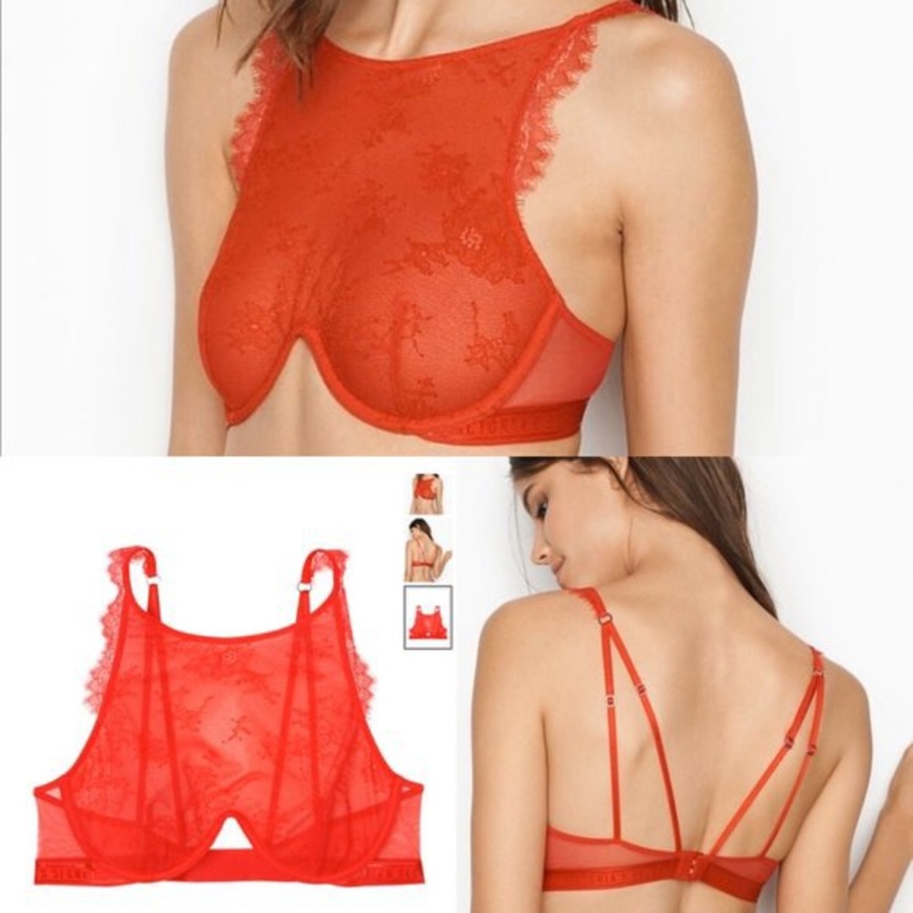Vs high neck red lace logo lingerie